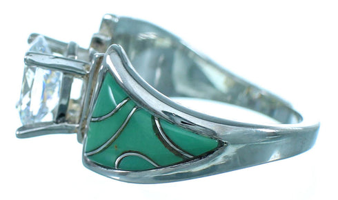 Genuine Sterling Silver Turquoise Inlay Cubic Zirconia Ring Size 5-3/4 LX113085
